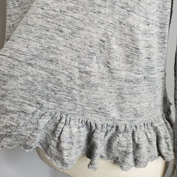 REBECCA TAYLOR linen top heathered gray long sleeve jersey ruffle shirt XS - Picture 4 of 7
